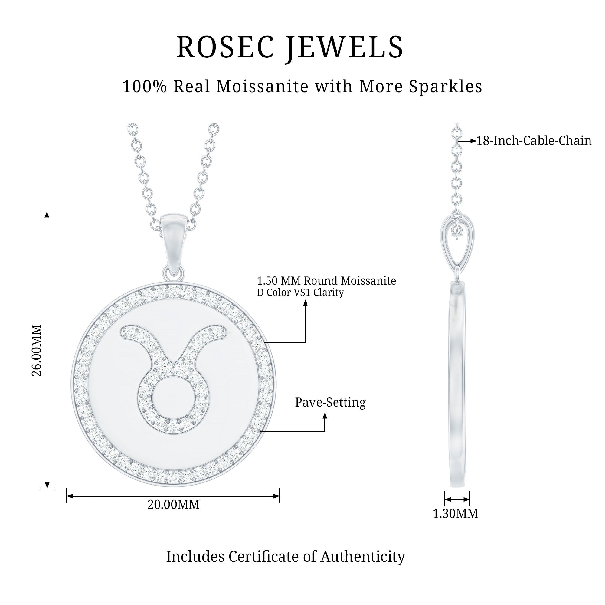 Moissanite Taurus Constellation Disc Pendant