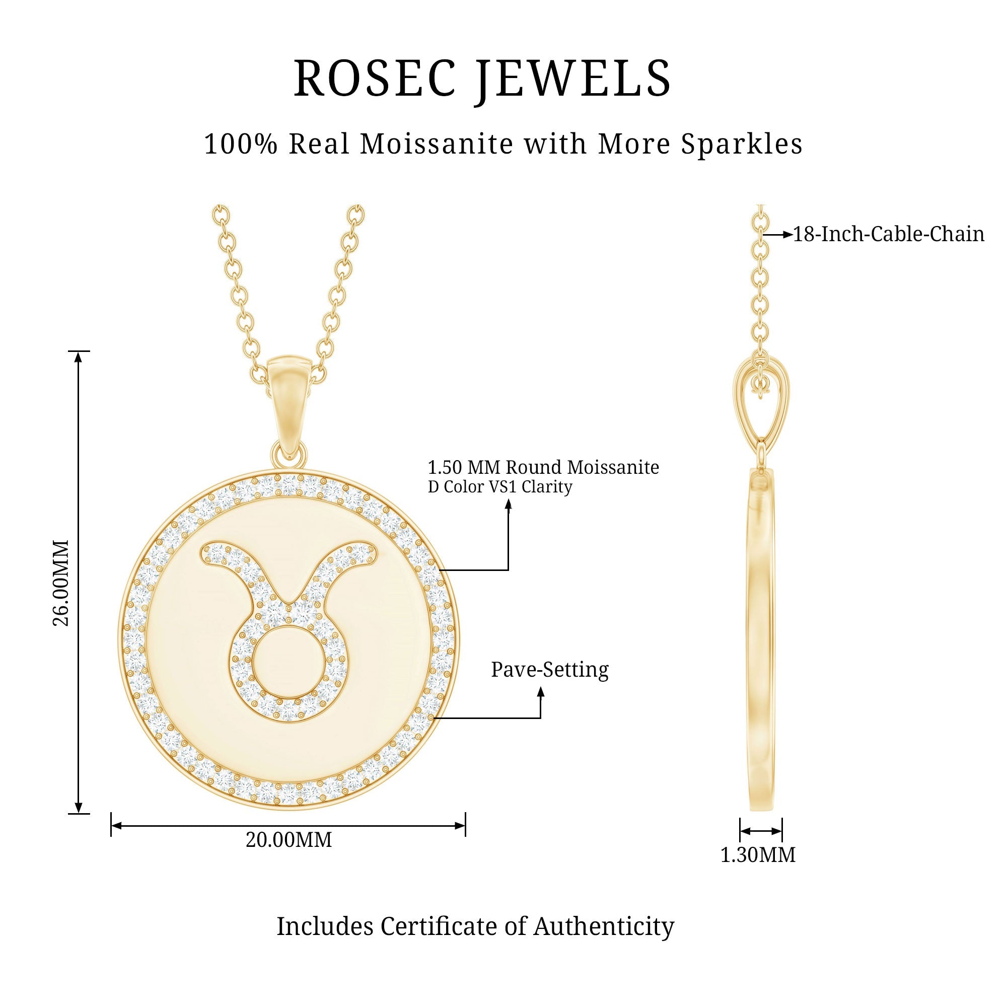 Moissanite Taurus Constellation Disc Pendant