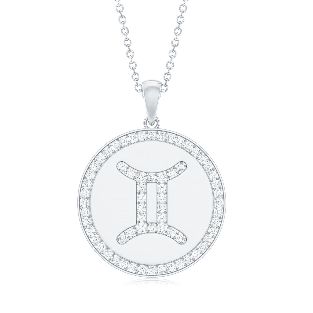 Gemini Zodiac Sign Disc Pendant with Pave Set Moissanite