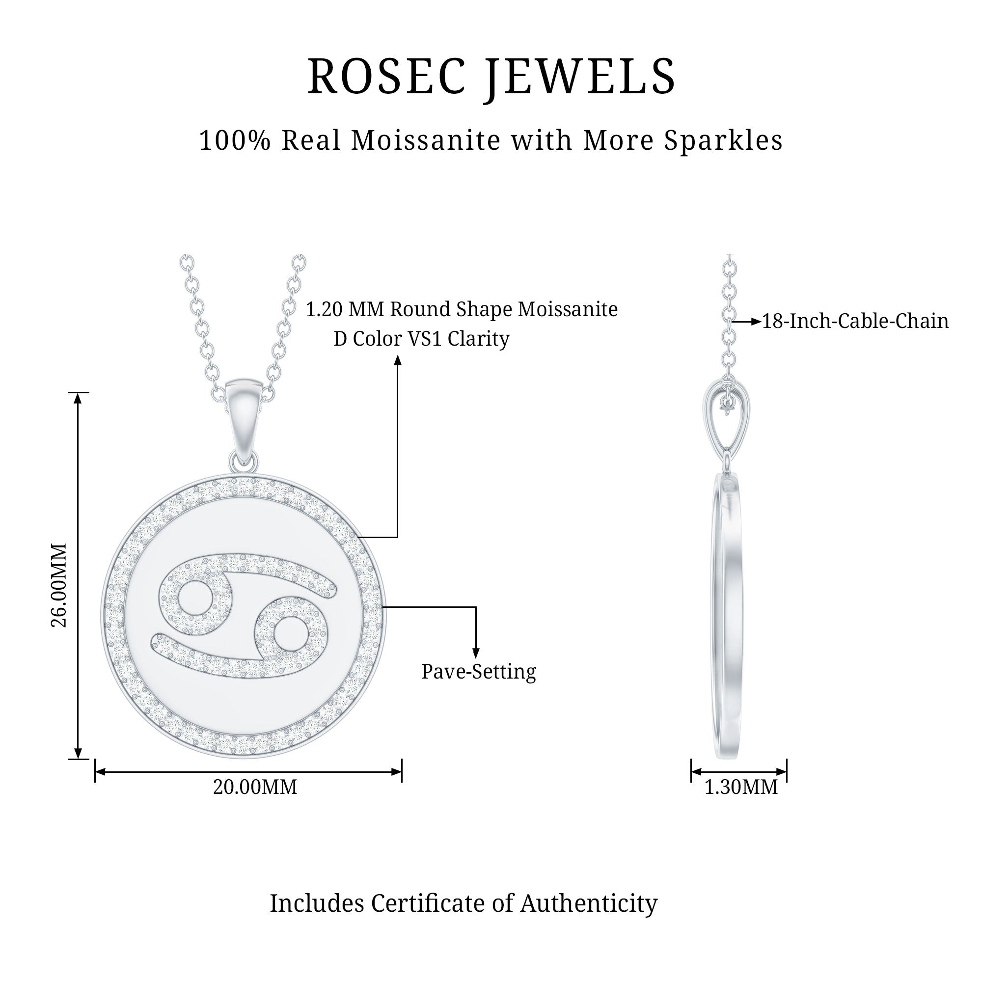 Moissanite Cancer Constellation Disc Pendant