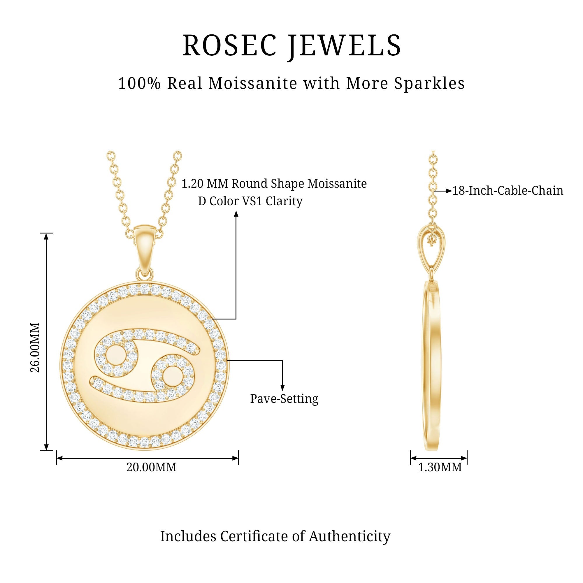 Moissanite Cancer Constellation Disc Pendant
