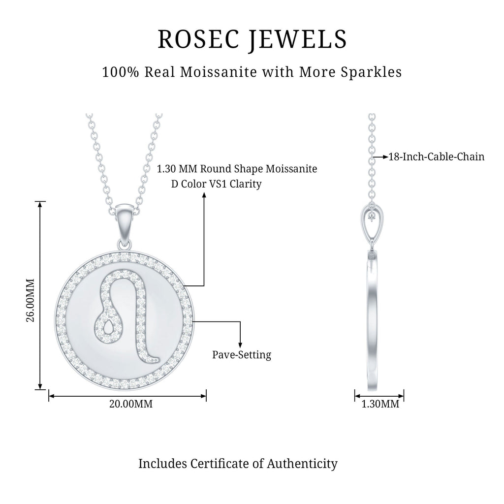 Certified Moissanite Leo Constellation Disc Pendant