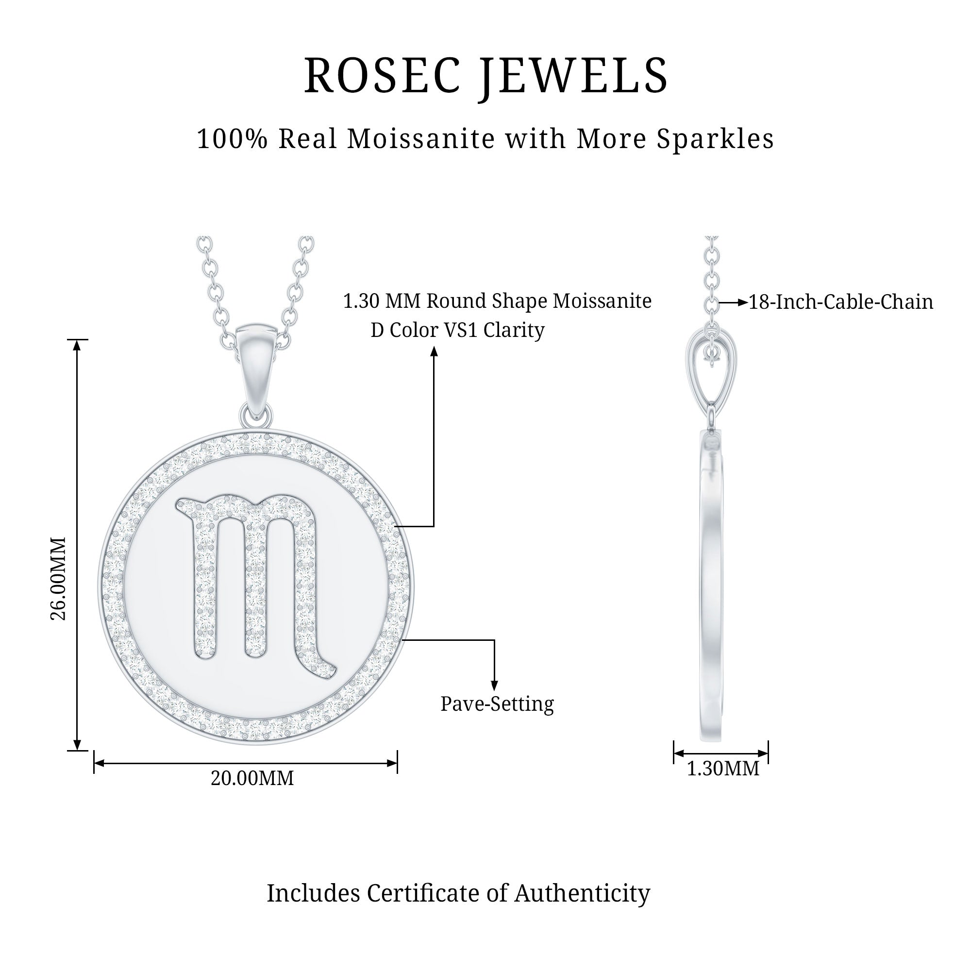 Moissanite Scorpio Constellation Disc Pendant