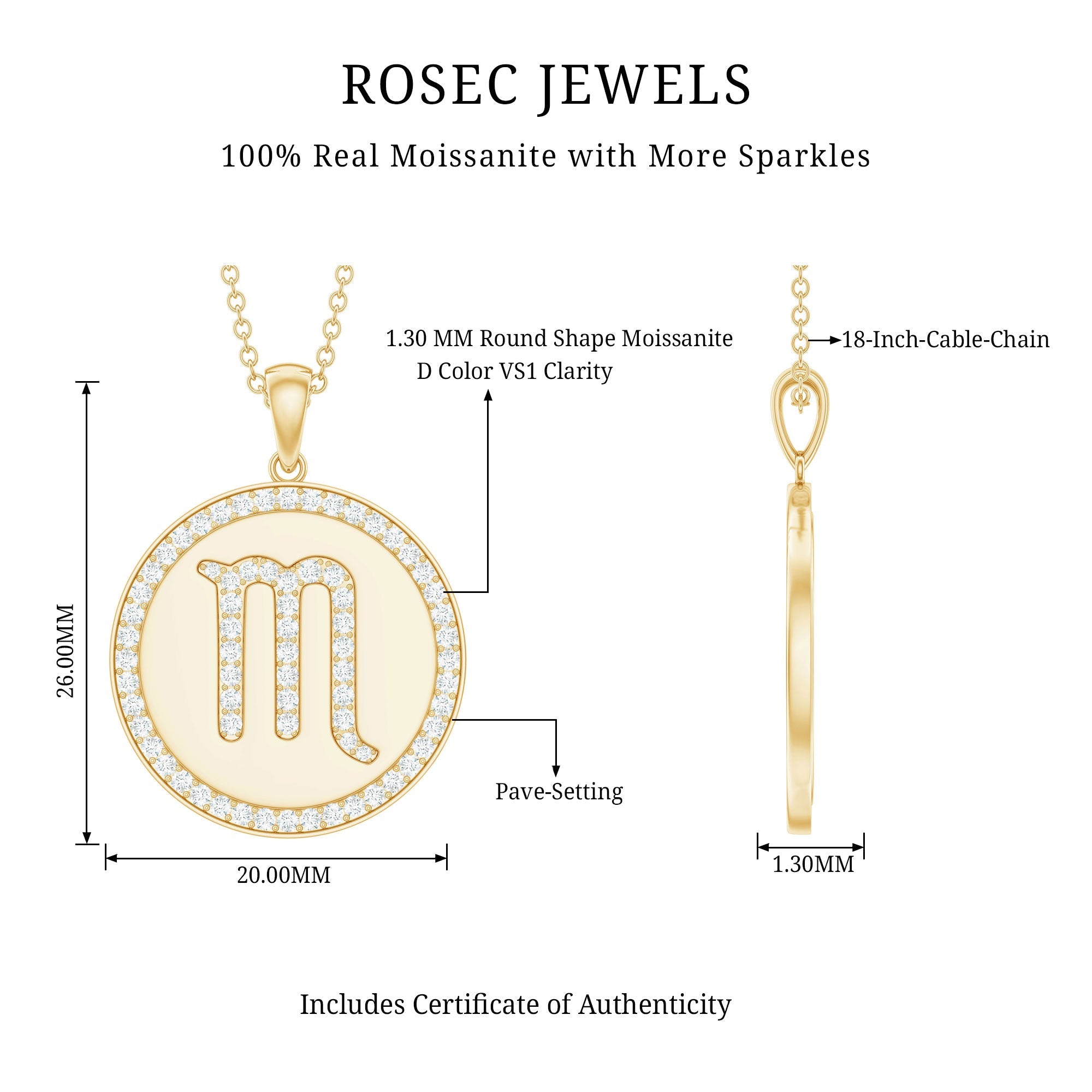 Moissanite Scorpio Constellation Disc Pendant