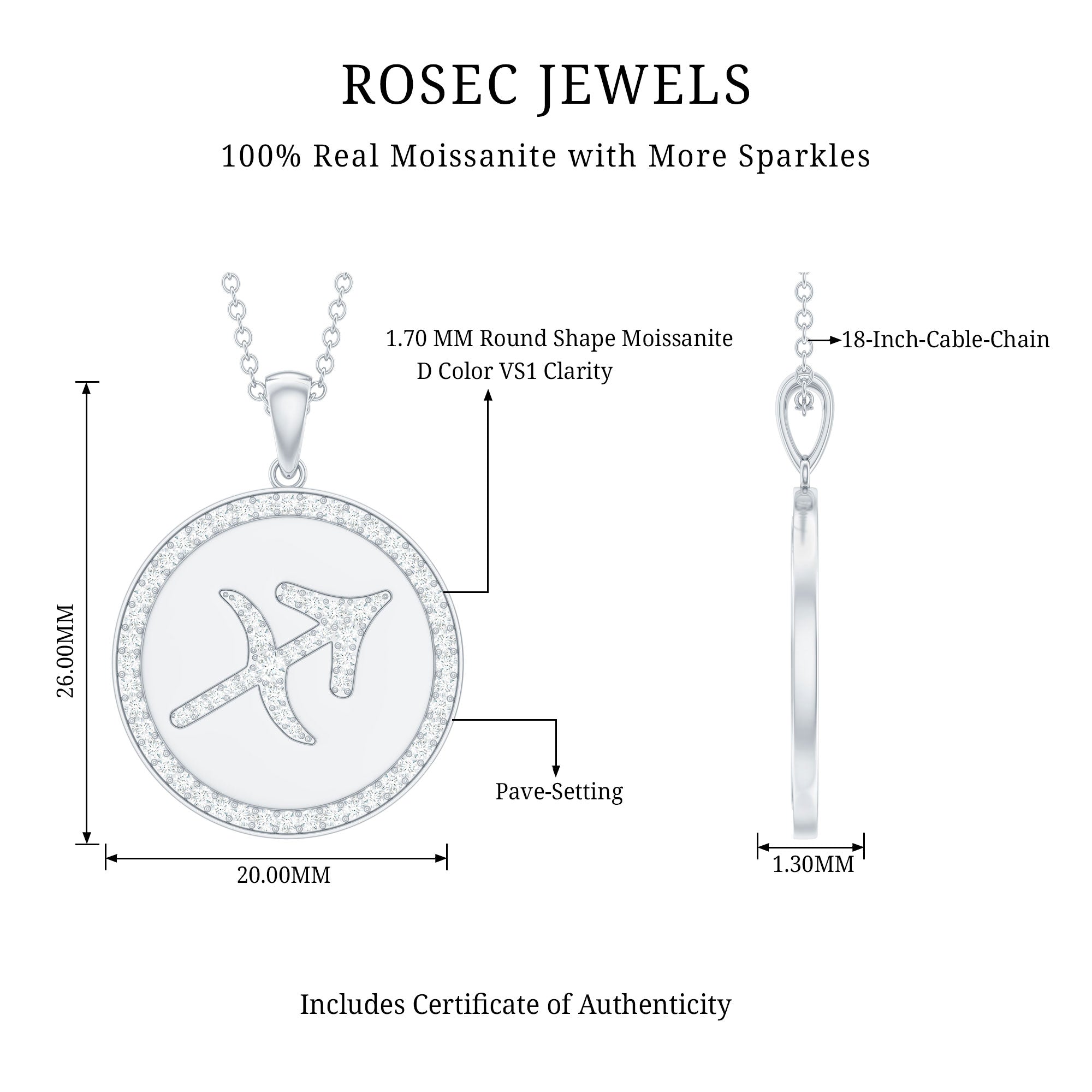 Moissanite Disc Sagittarius Zodiac Sign Pendant Necklace