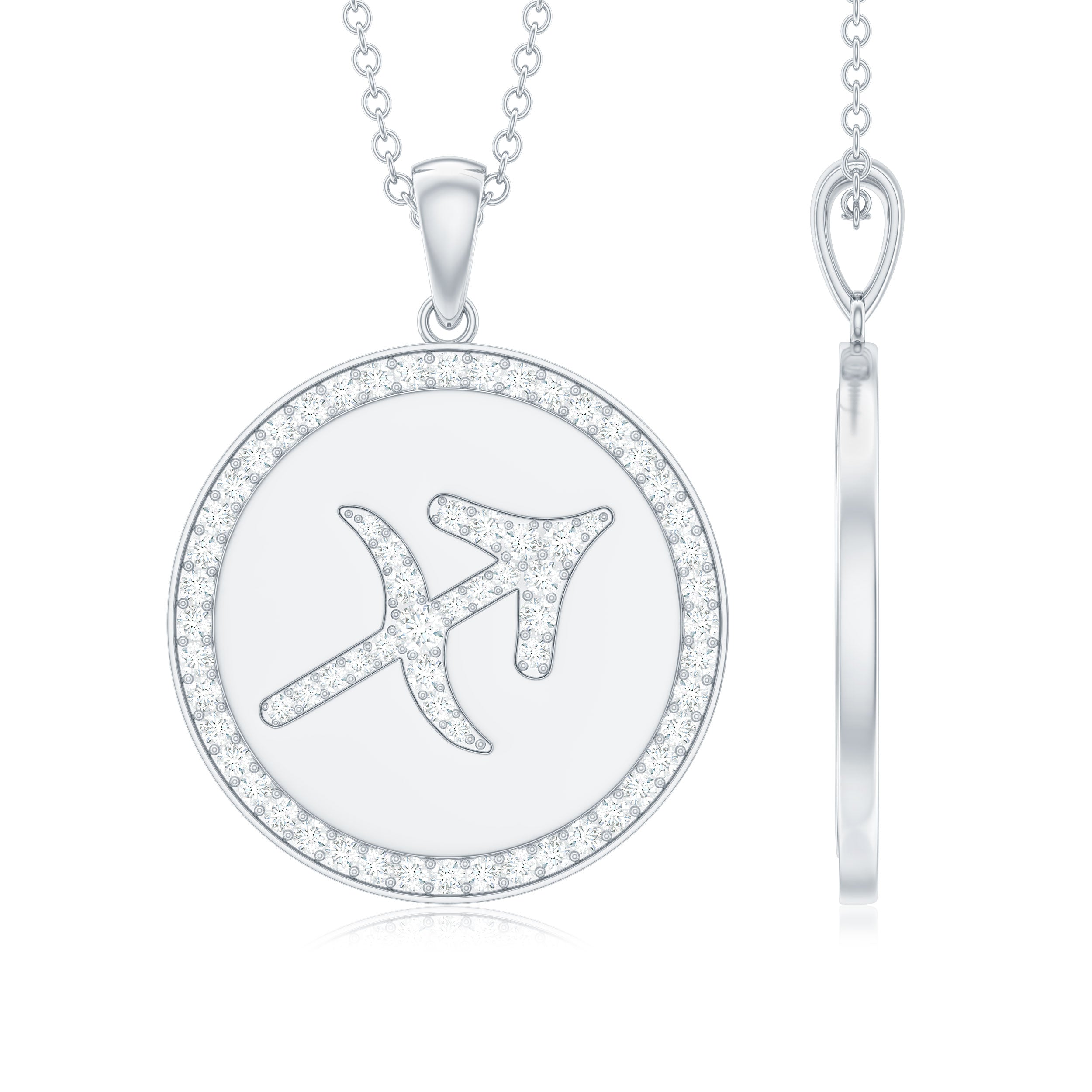 Moissanite Disc Sagittarius Zodiac Sign Pendant Necklace