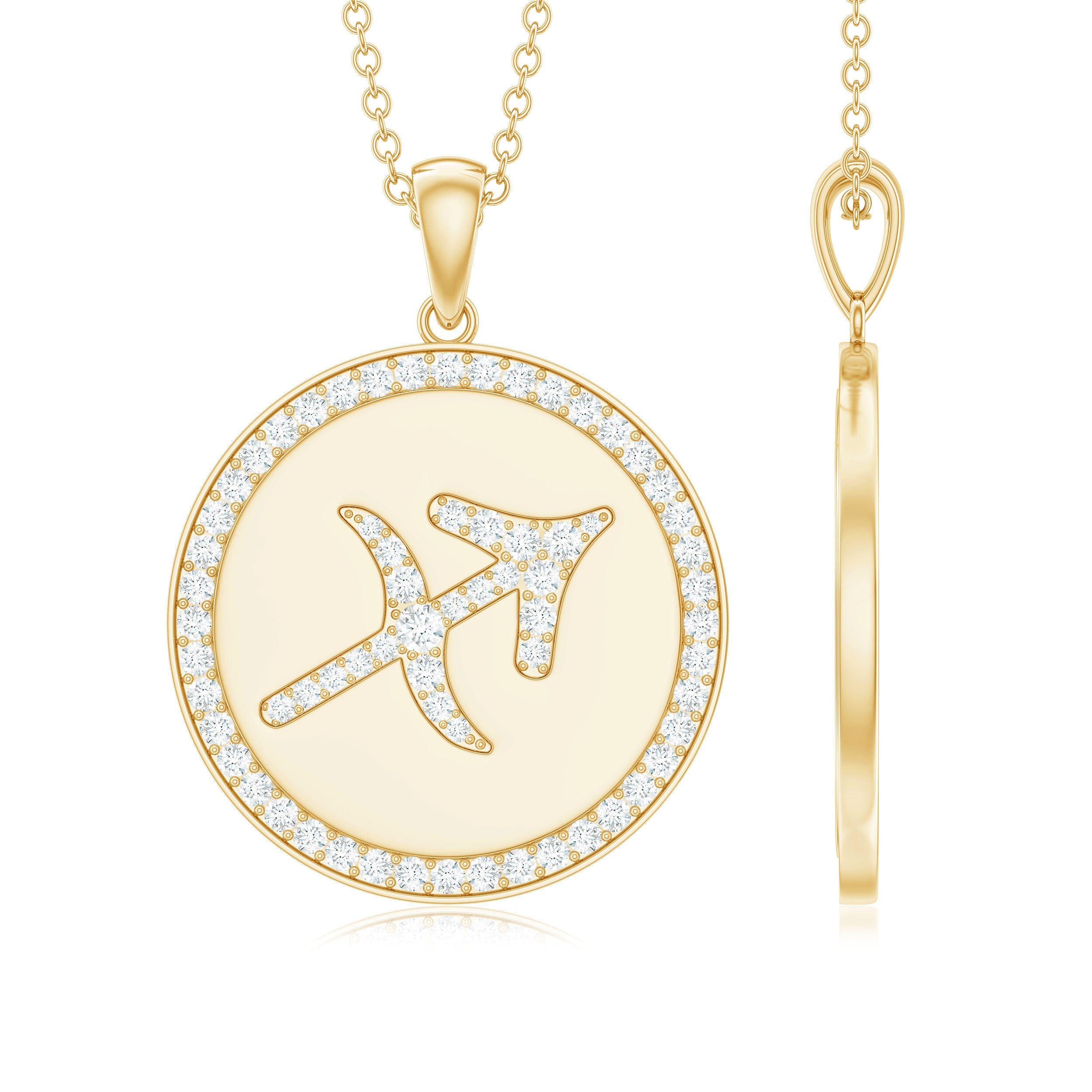 Moissanite Disc Sagittarius Zodiac Sign Pendant Necklace
