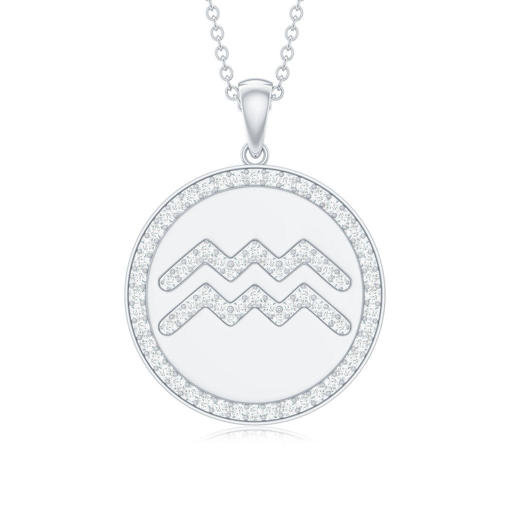 Moissanite Disc Aquarius Zodiac Sign Pendant Necklace
