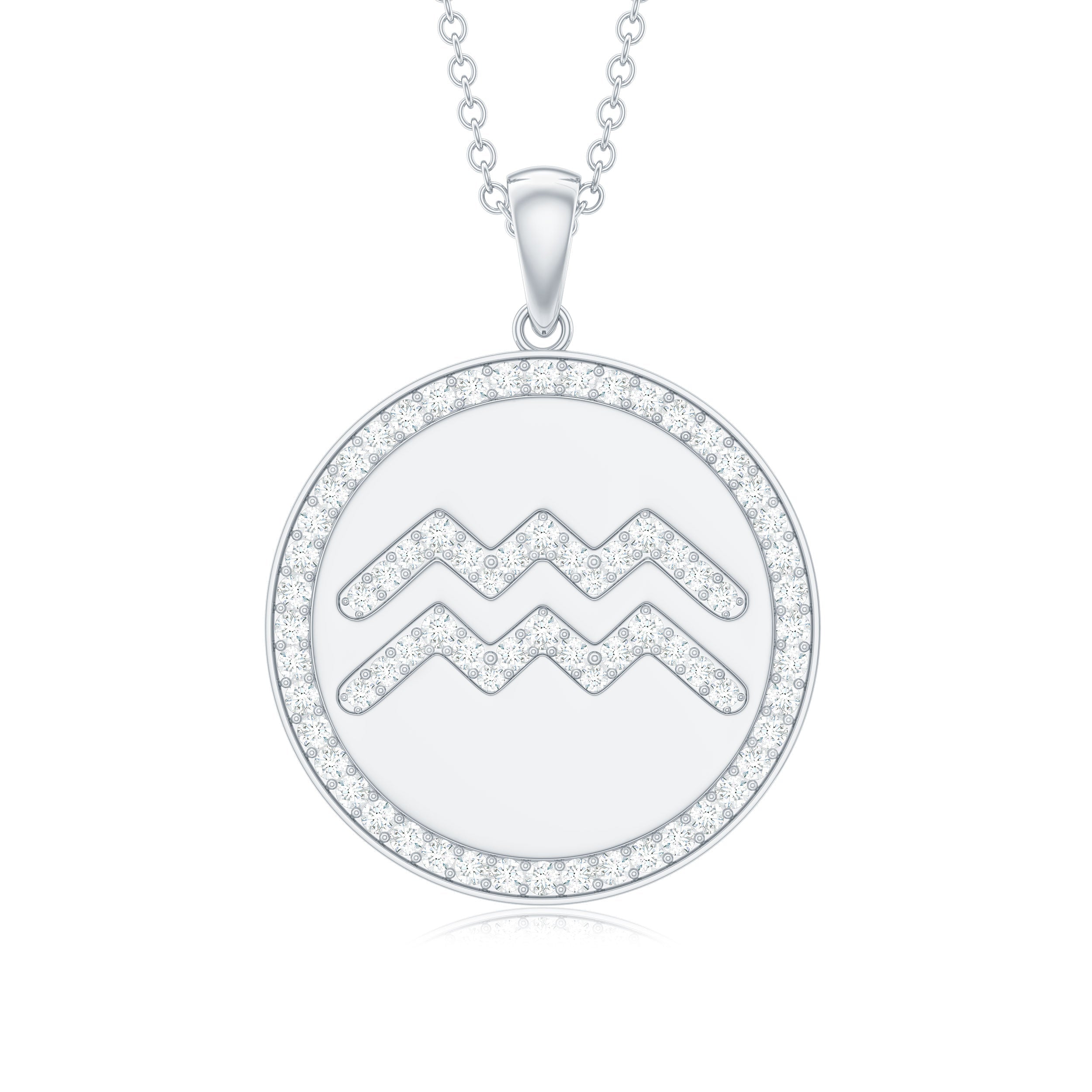 Moissanite Disc Aquarius Zodiac Sign Pendant Necklace