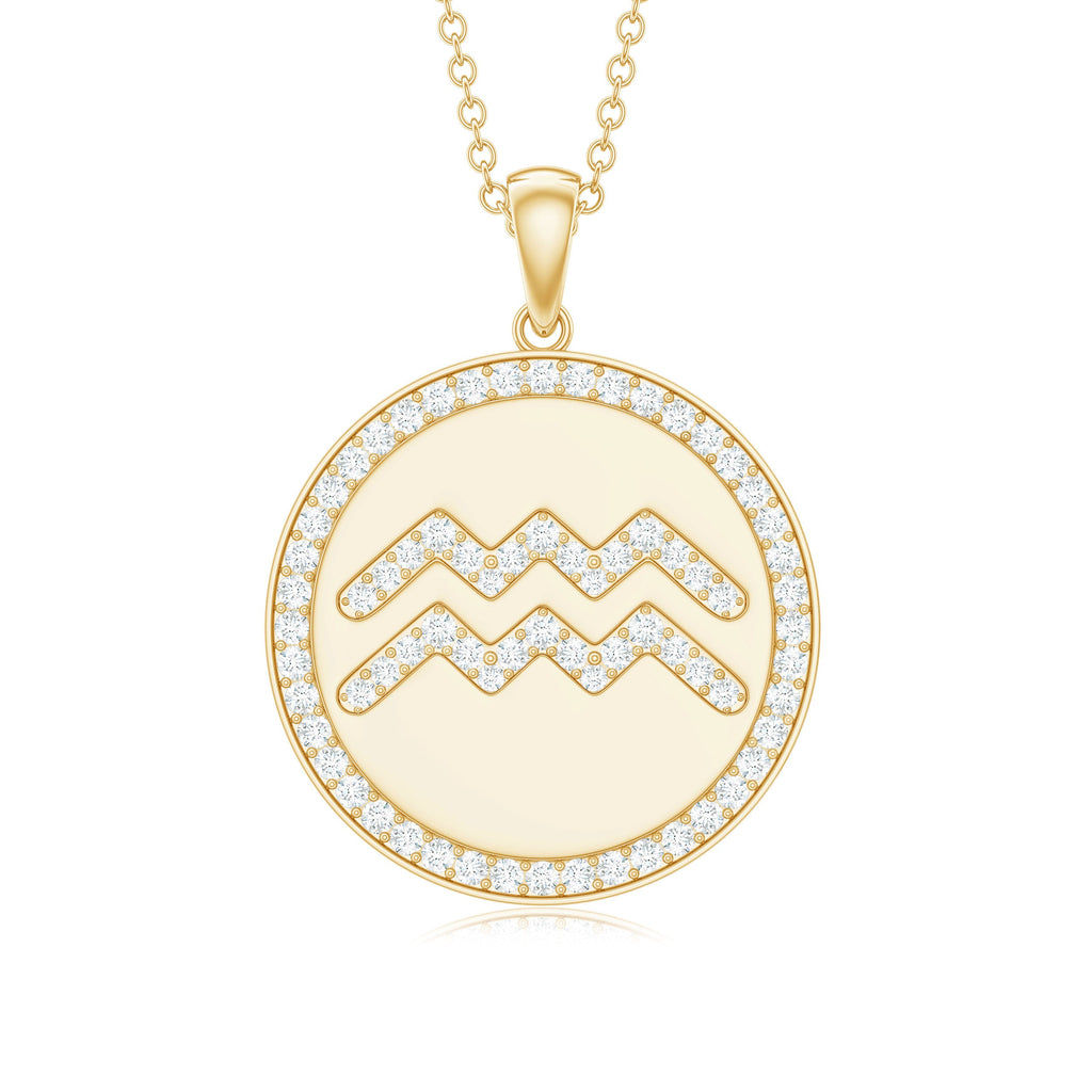 Moissanite Disc Aquarius Zodiac Sign Pendant Necklace