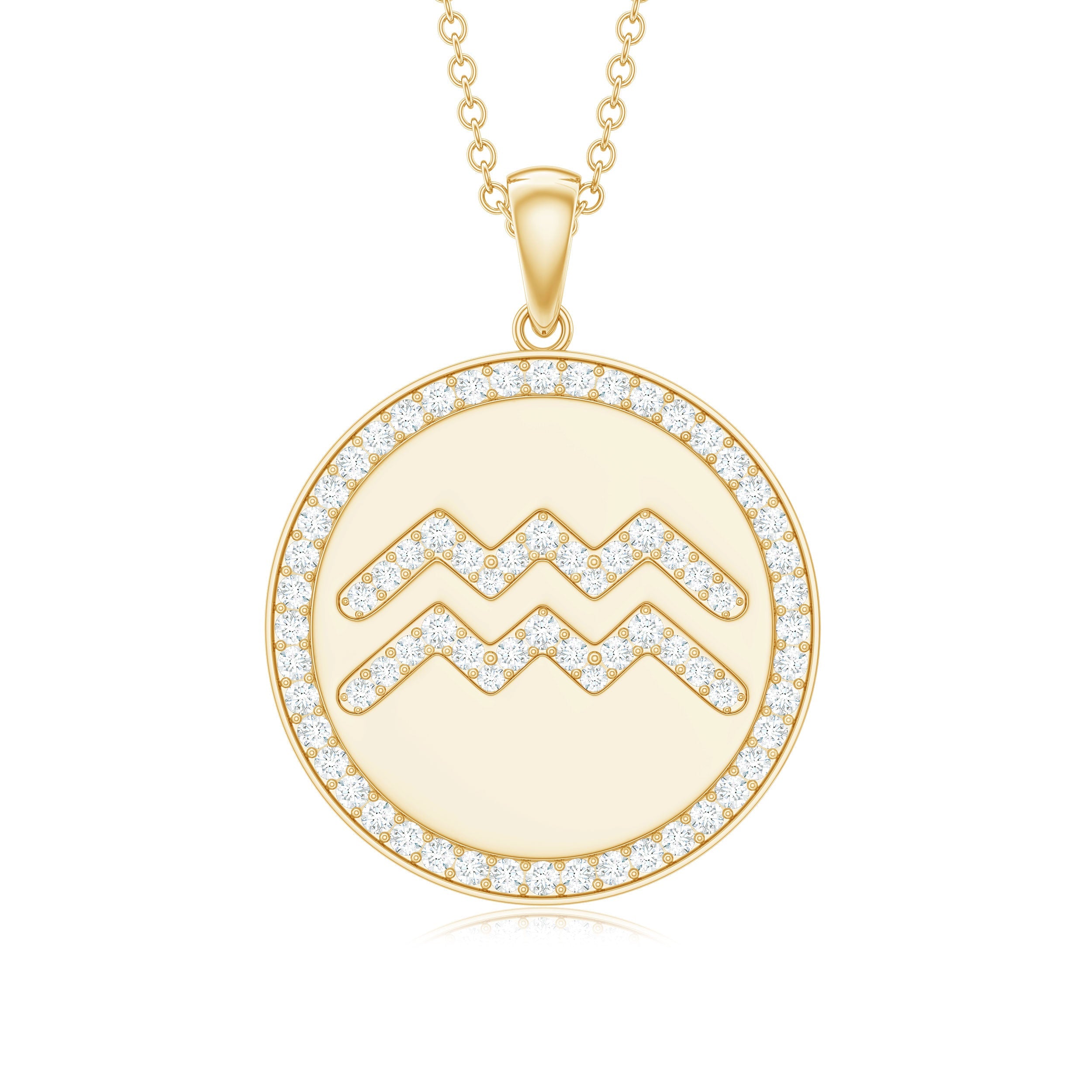 Moissanite Disc Aquarius Zodiac Sign Pendant Necklace