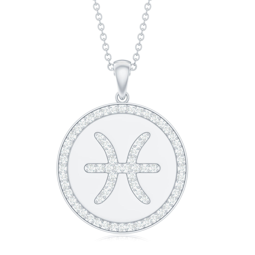 Simple Moissanite and Disc Pisces Zodiac Pendant