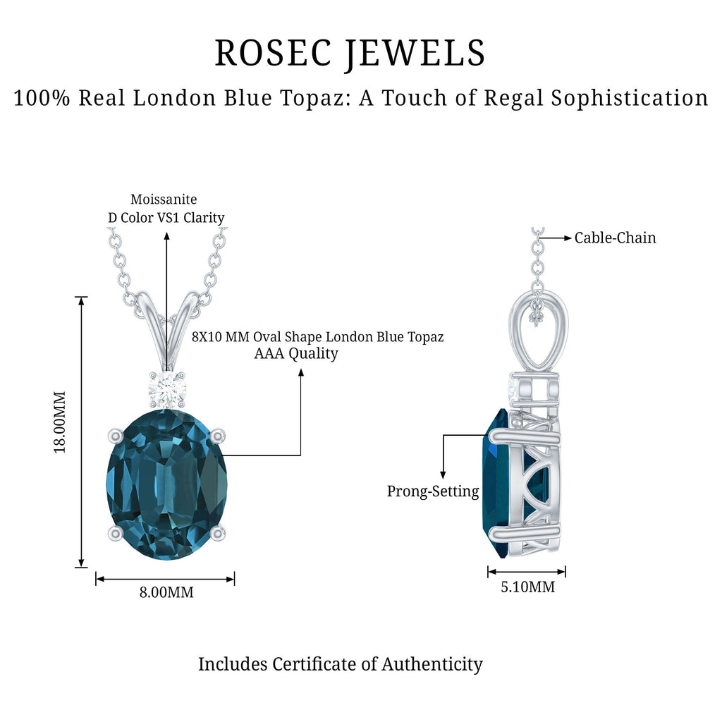 Genuine London Blue Topaz Solitaire Necklace with Chain