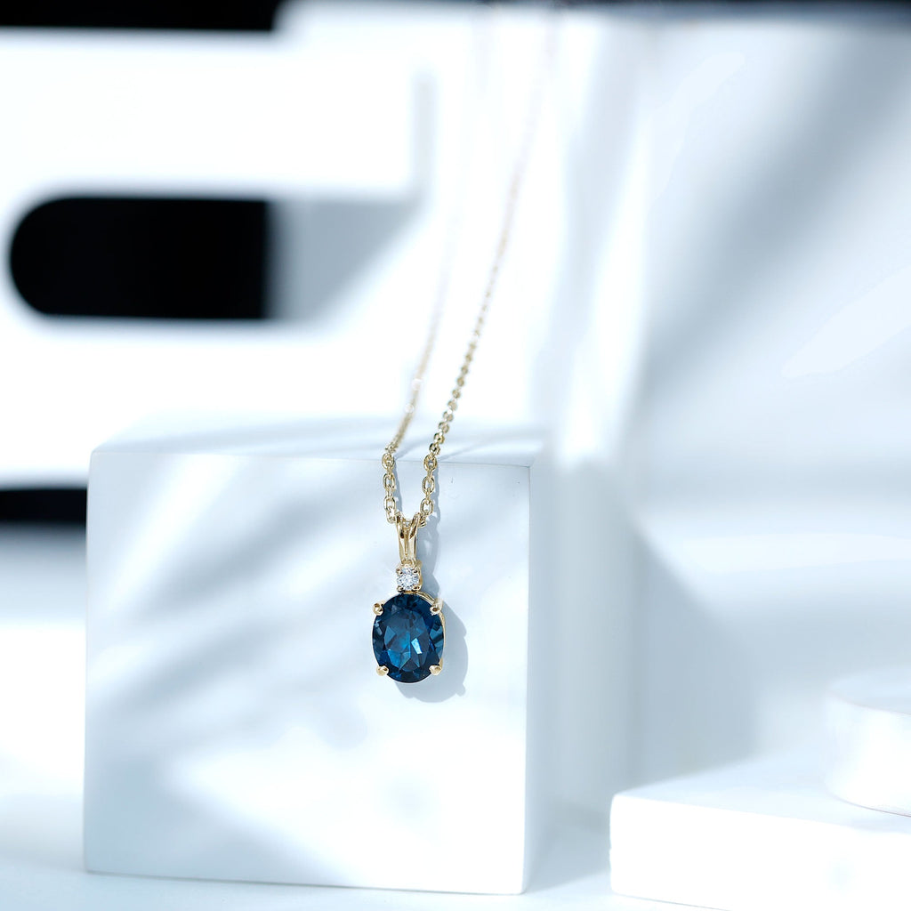 Genuine London Blue Topaz Solitaire Necklace with Chain