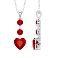 Created Ruby and Moissanite Heart Dangle Pendant Necklace