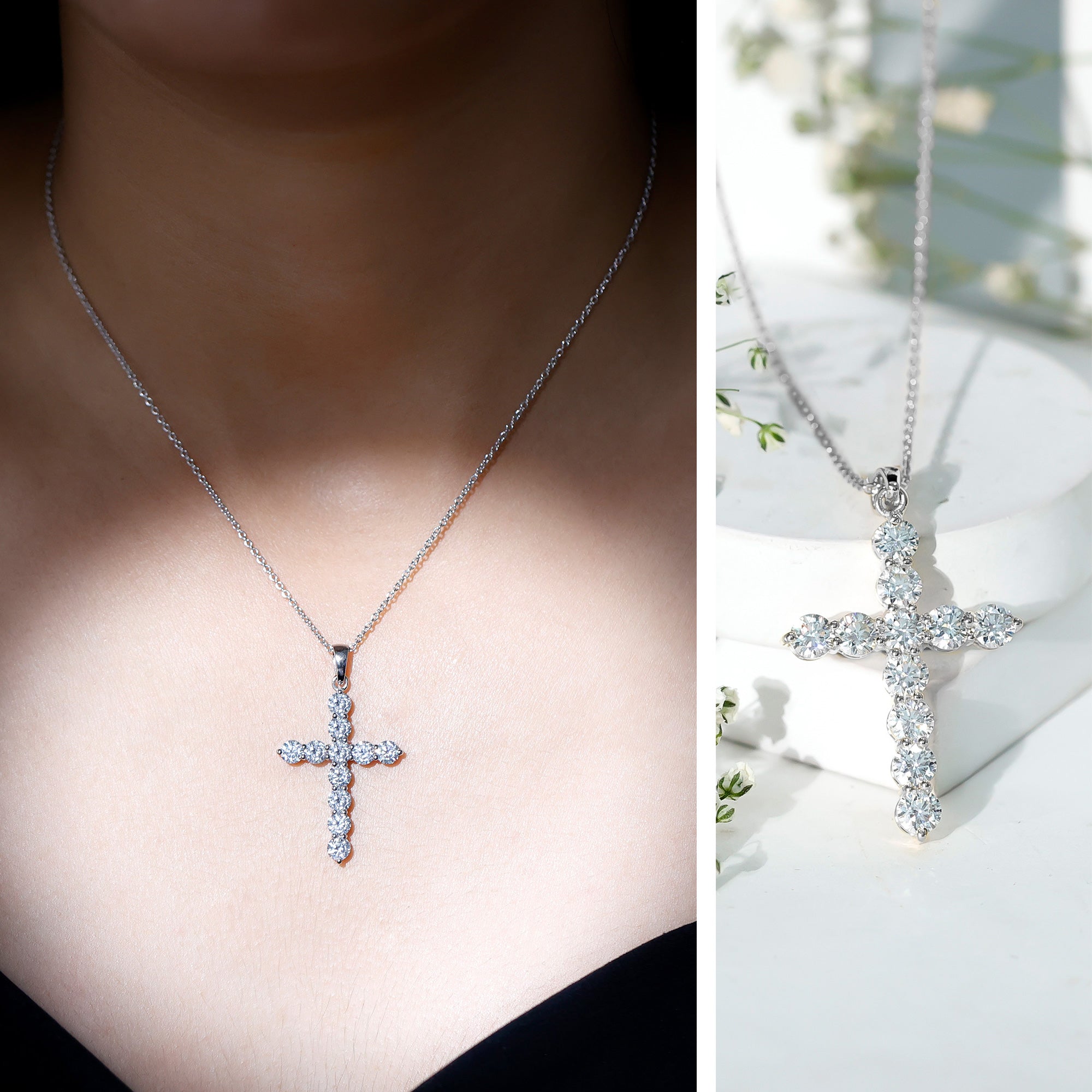 Certified Round Moissanite Cross Pendant Necklace