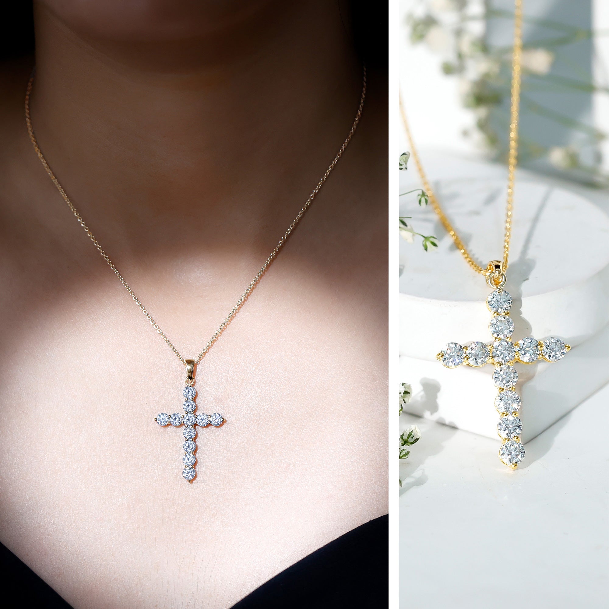 Certified Round Moissanite Cross Pendant Necklace