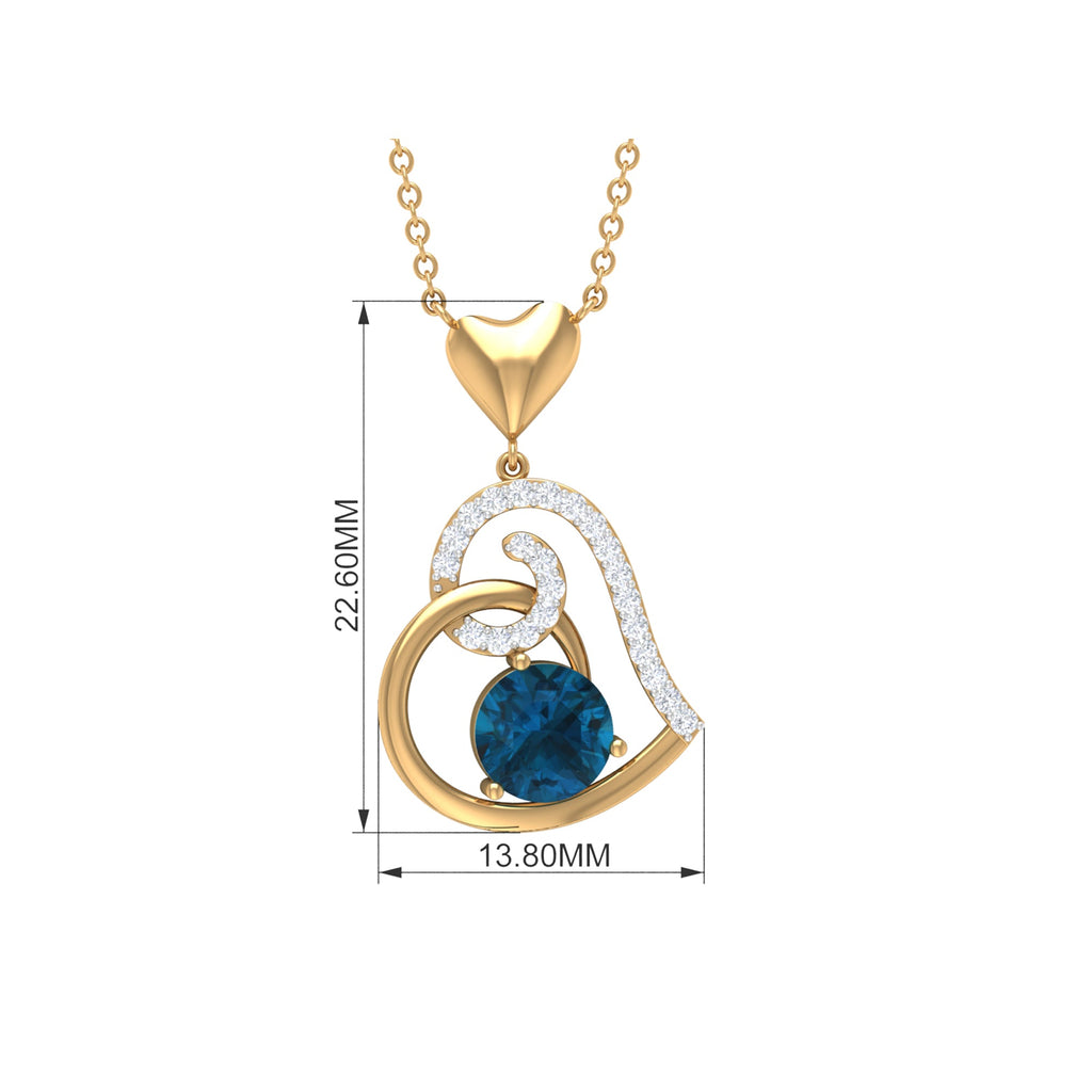 1 CT London Blue Topaz and Diamond Heart Drop Pendant