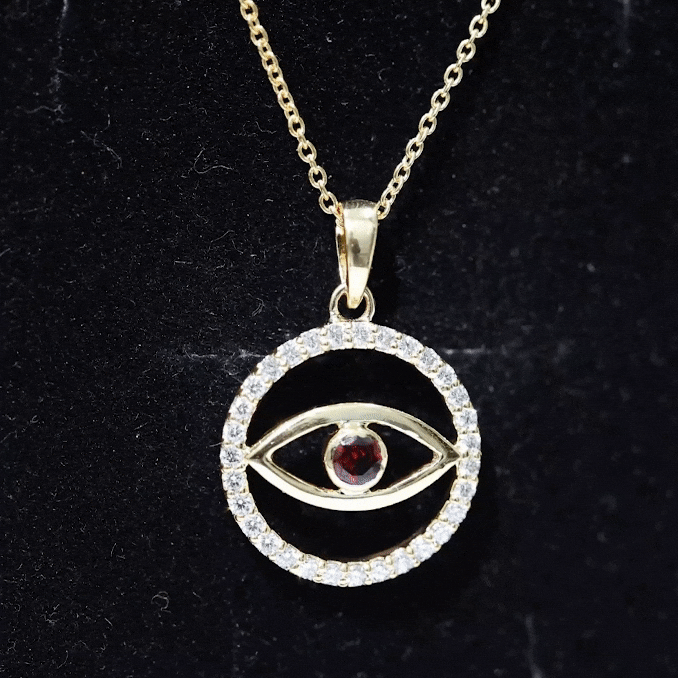 Real Garnet and Diamond Evil Eye Necklace
