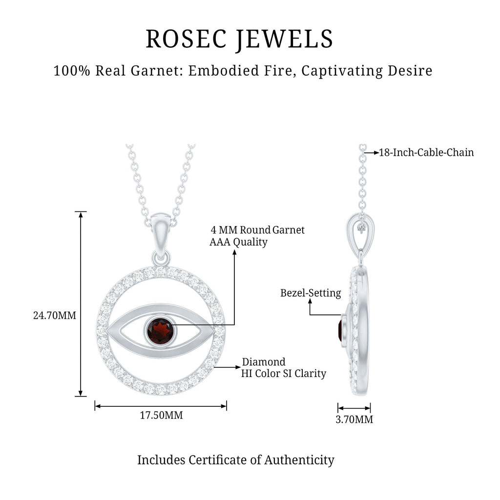 Real Garnet and Diamond Evil Eye Necklace