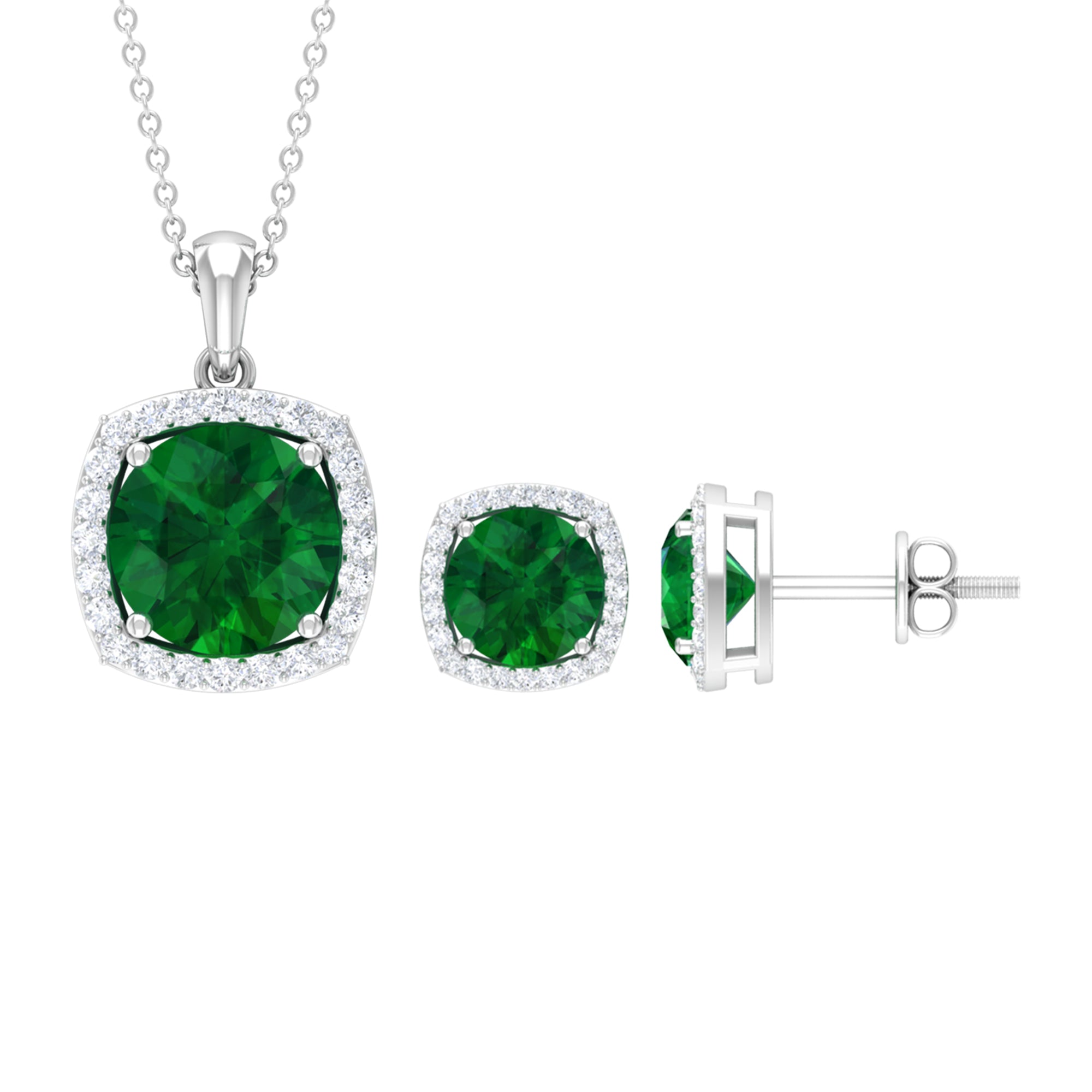 Certified 5 Carat Lab Grown Emerald Necklace and Earring Set for Women