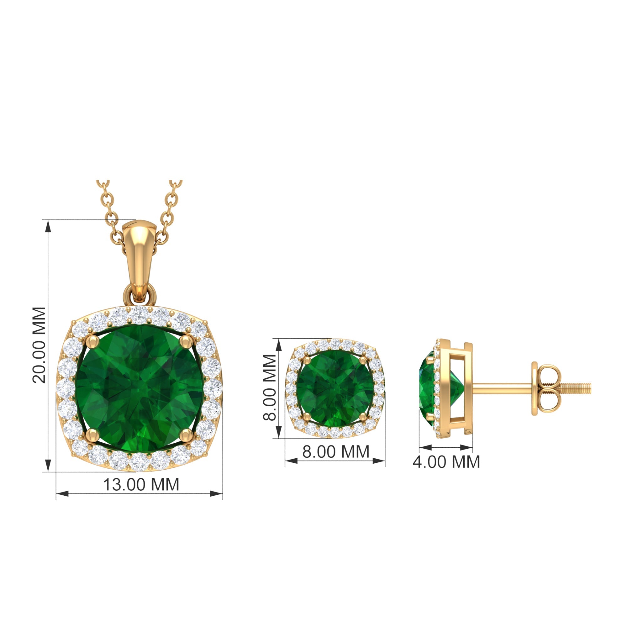 Certified 5 Carat Lab Grown Emerald Necklace and Earring Set for Women