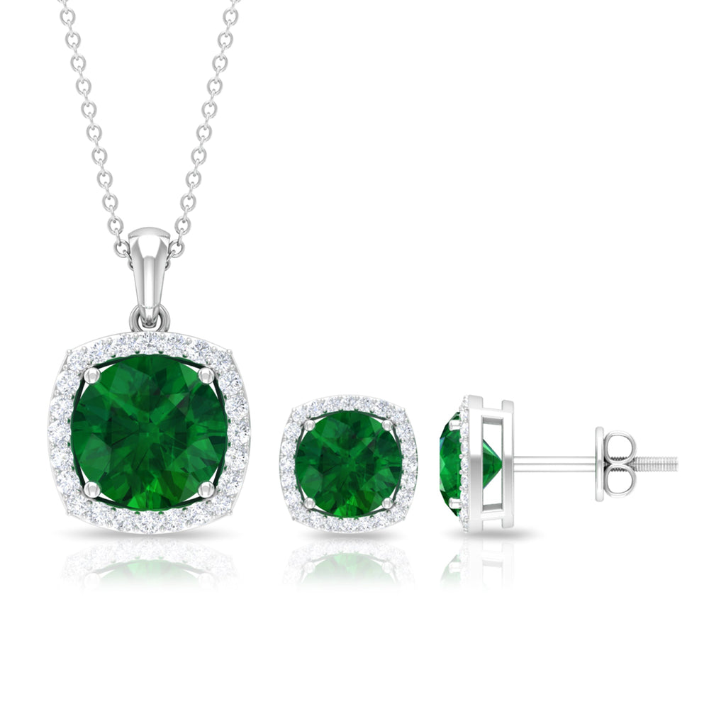 Certified 5 Carat Lab Grown Emerald Necklace and Earring Set for Women