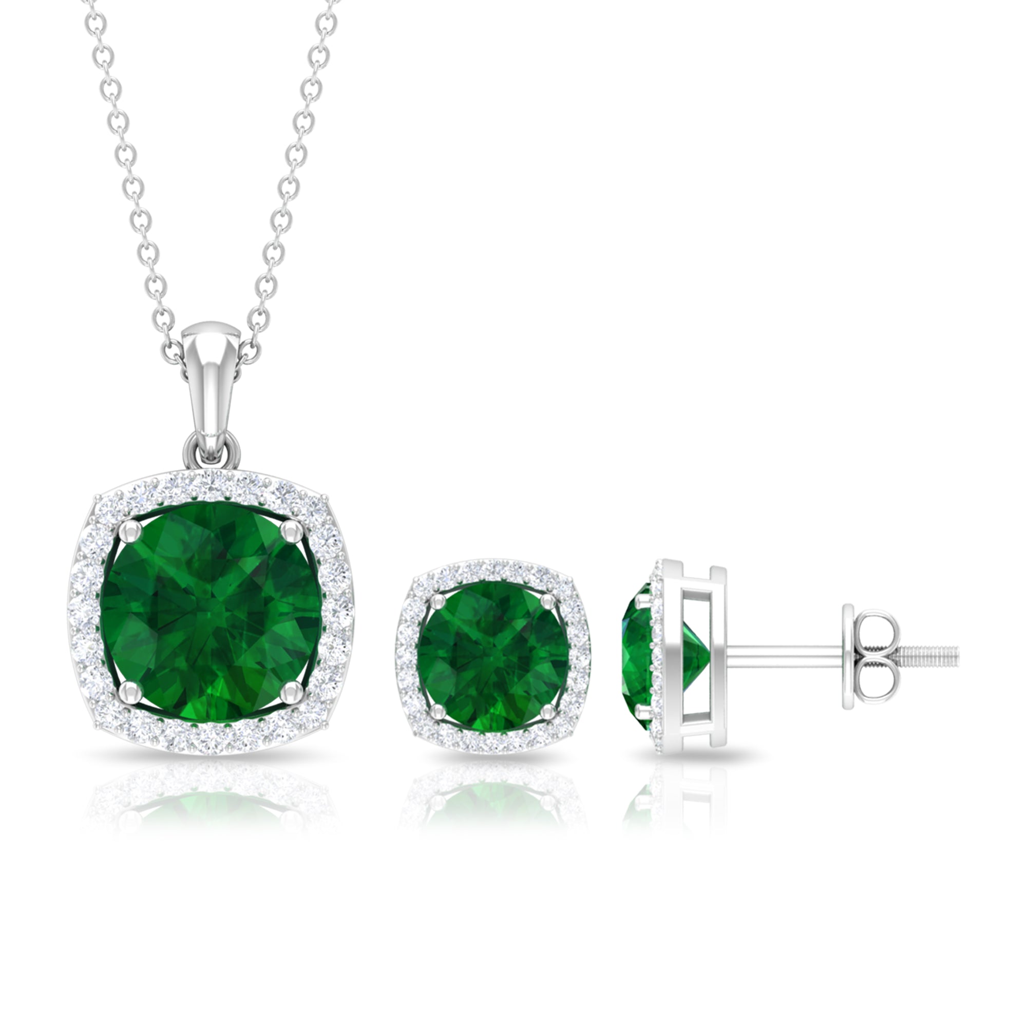 Certified 5 Carat Lab Grown Emerald Necklace and Earring Set for Women