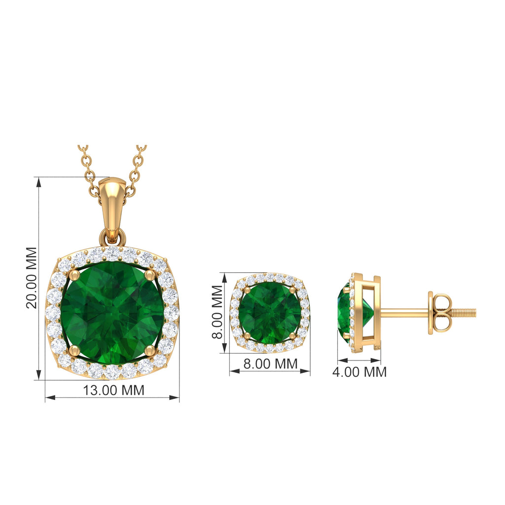 Certified 5 Carat Lab Grown Emerald Necklace and Earring Set for Women