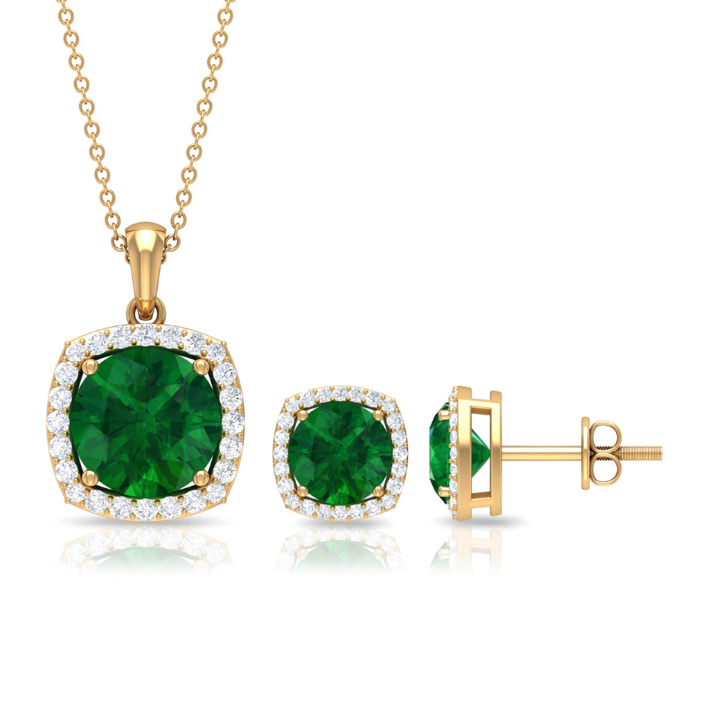 Certified 5 Carat Lab Grown Emerald Necklace and Earring Set for Women