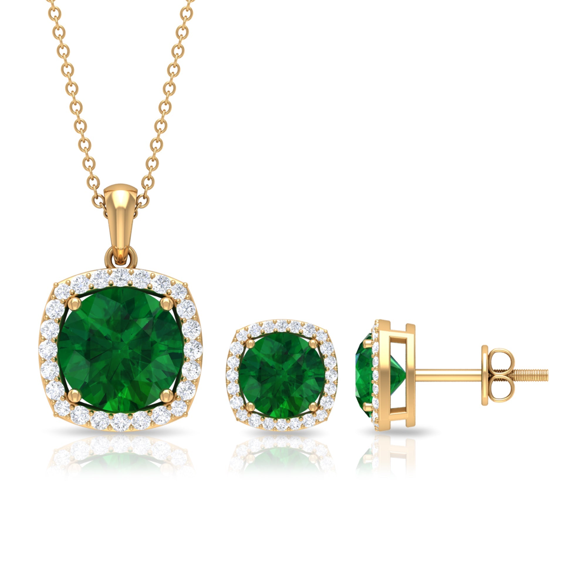 Certified 5 Carat Lab Grown Emerald Necklace and Earring Set for Women