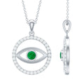 Real Emerald and Diamond Evil Eye Pendant Necklace
