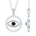 Lab Created Black Diamond Evil Eye Necklace with Moissanite
