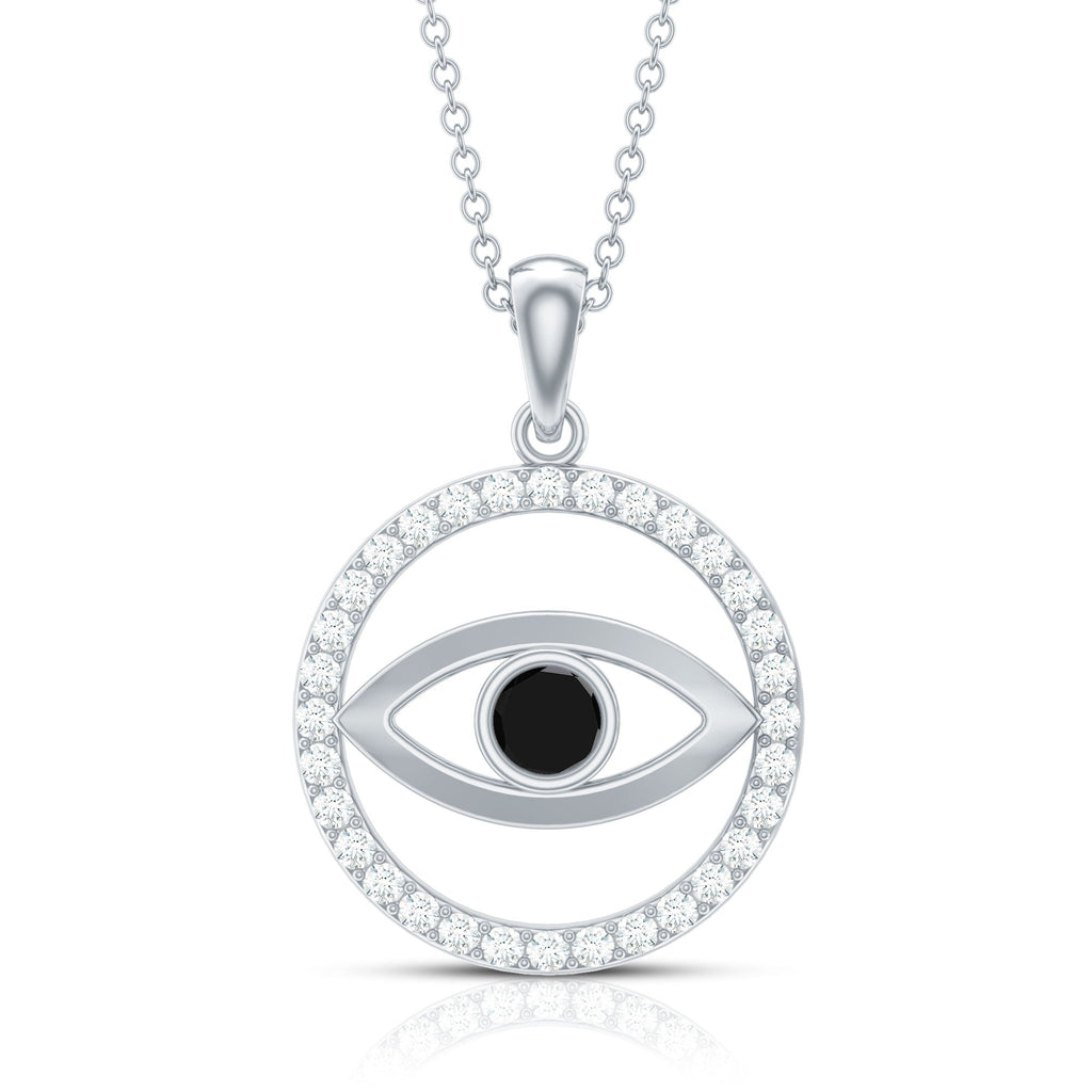 Lab Created Black Diamond Evil Eye Necklace with Moissanite