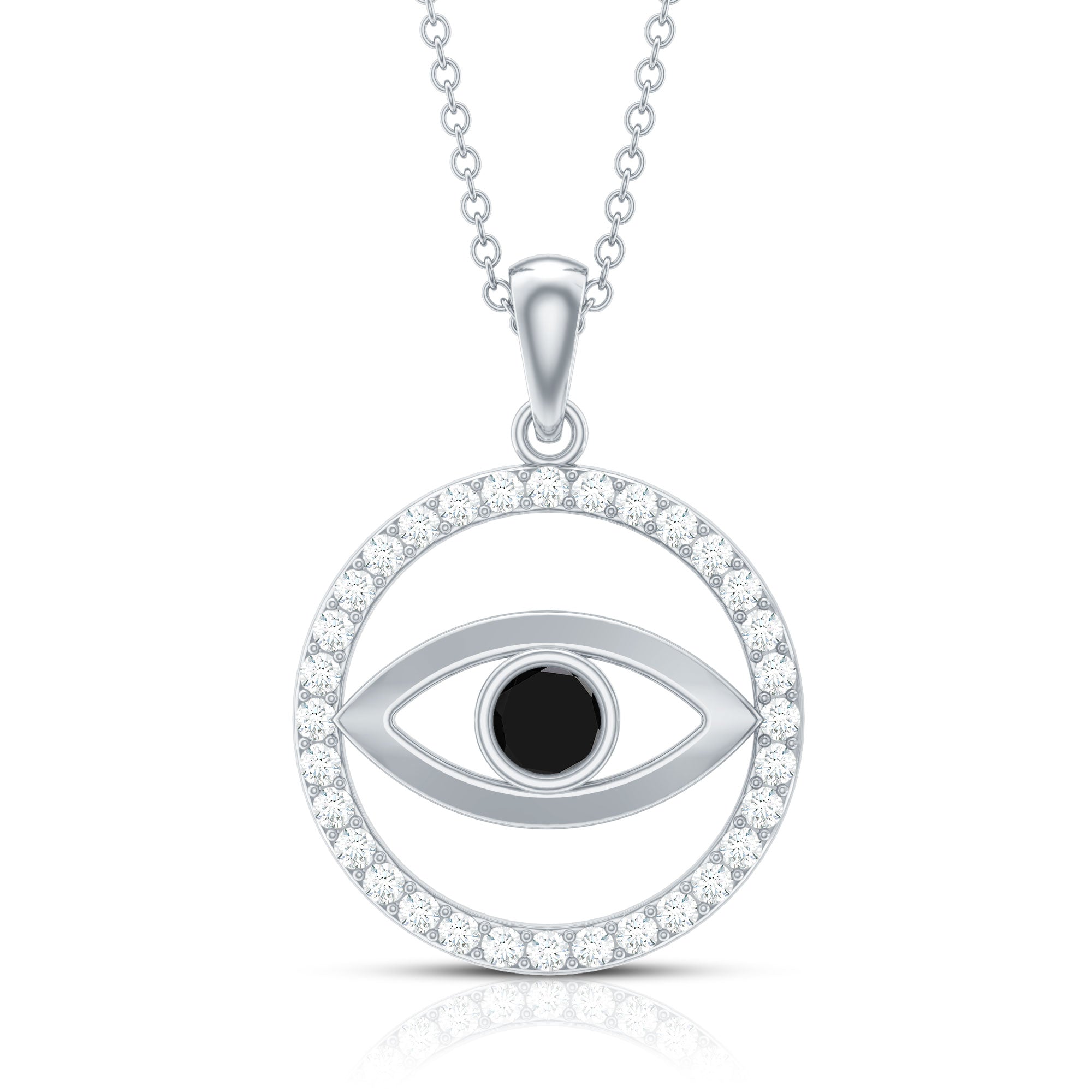 Lab Created Black Diamond Evil Eye Necklace with Moissanite