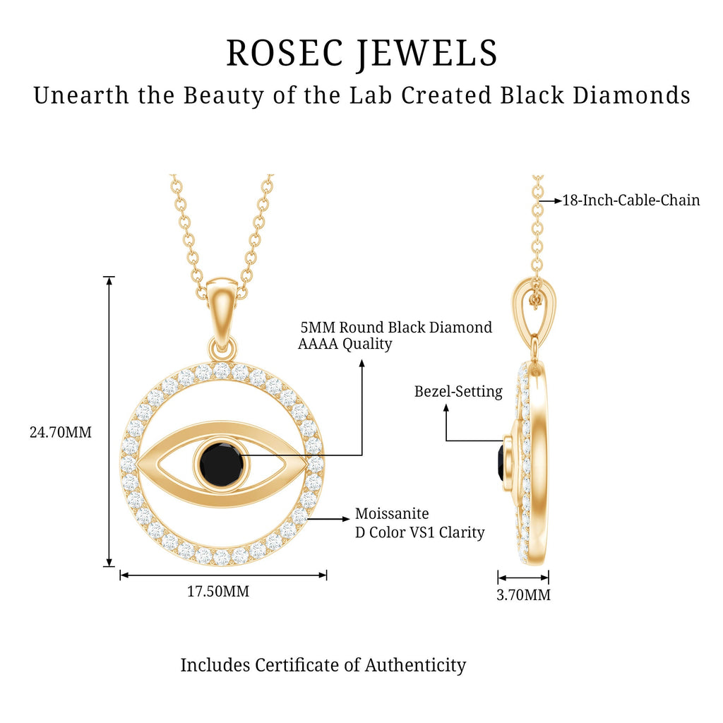 Lab Created Black Diamond Evil Eye Necklace with Moissanite