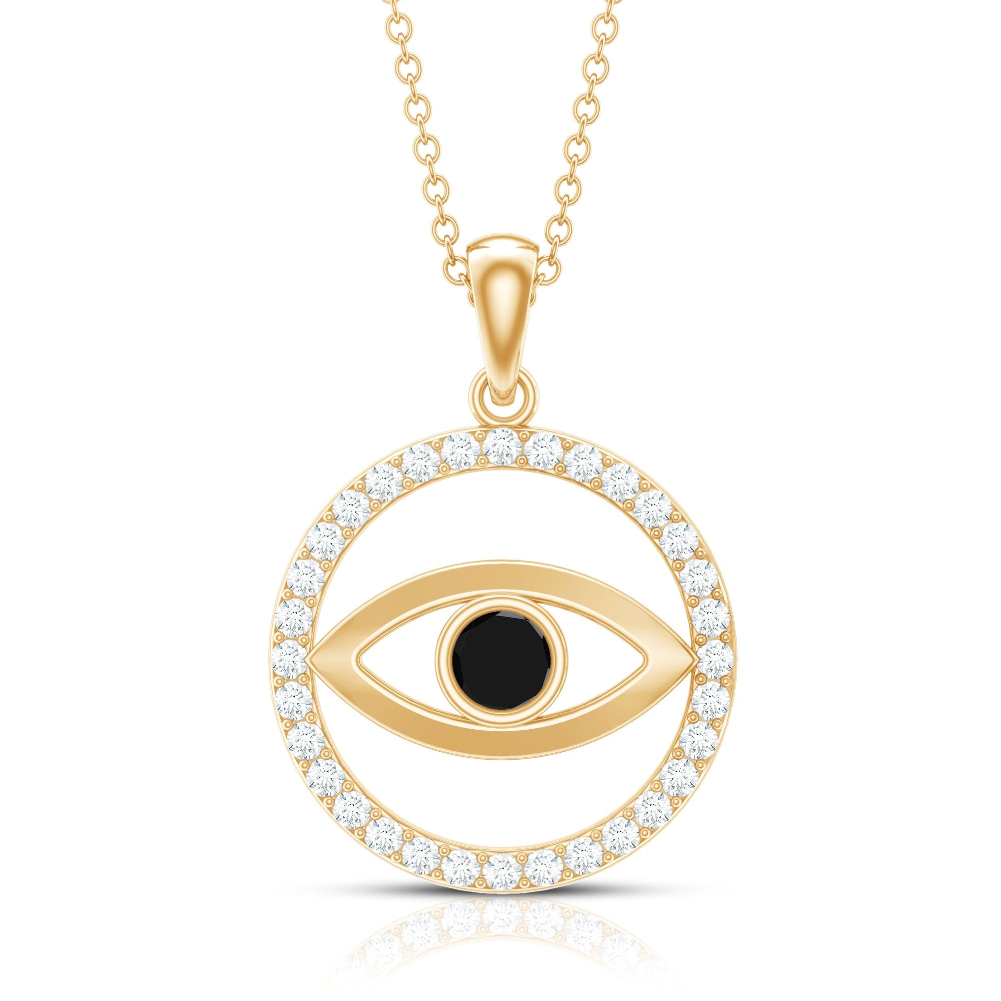 Lab Created Black Diamond Evil Eye Necklace with Moissanite