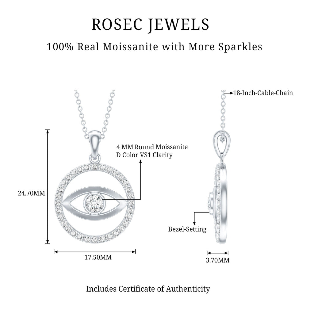 1 CT Moissanite Evil Eye and Eternity Pendant in Bezel Setting