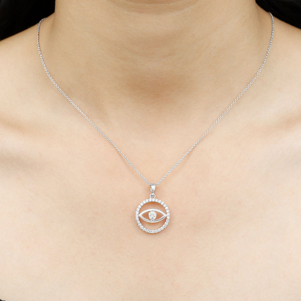1 CT Moissanite Evil Eye and Eternity Pendant in Bezel Setting