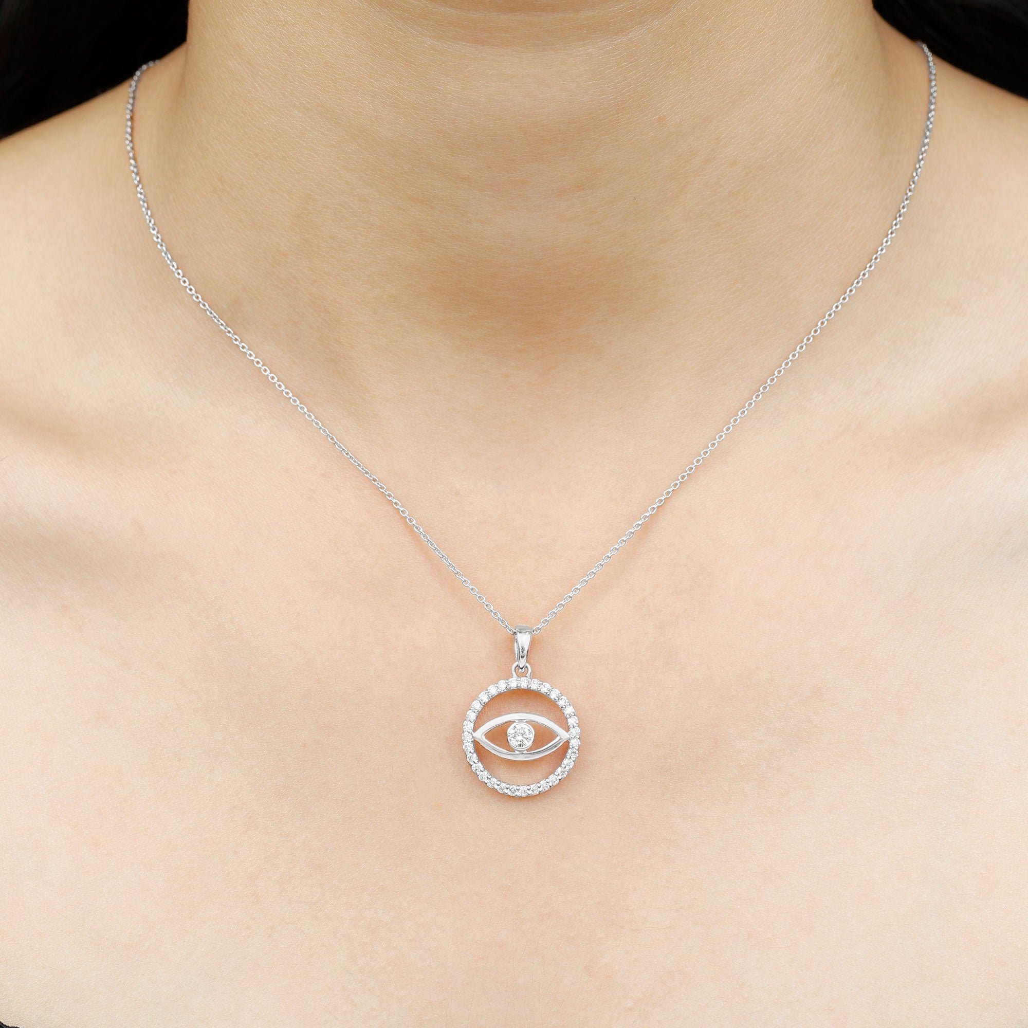 1 CT Moissanite Evil Eye and Eternity Pendant in Bezel Setting