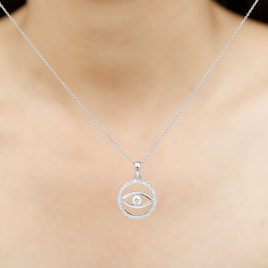 1 CT Moissanite Evil Eye and Eternity Pendant in Bezel Setting