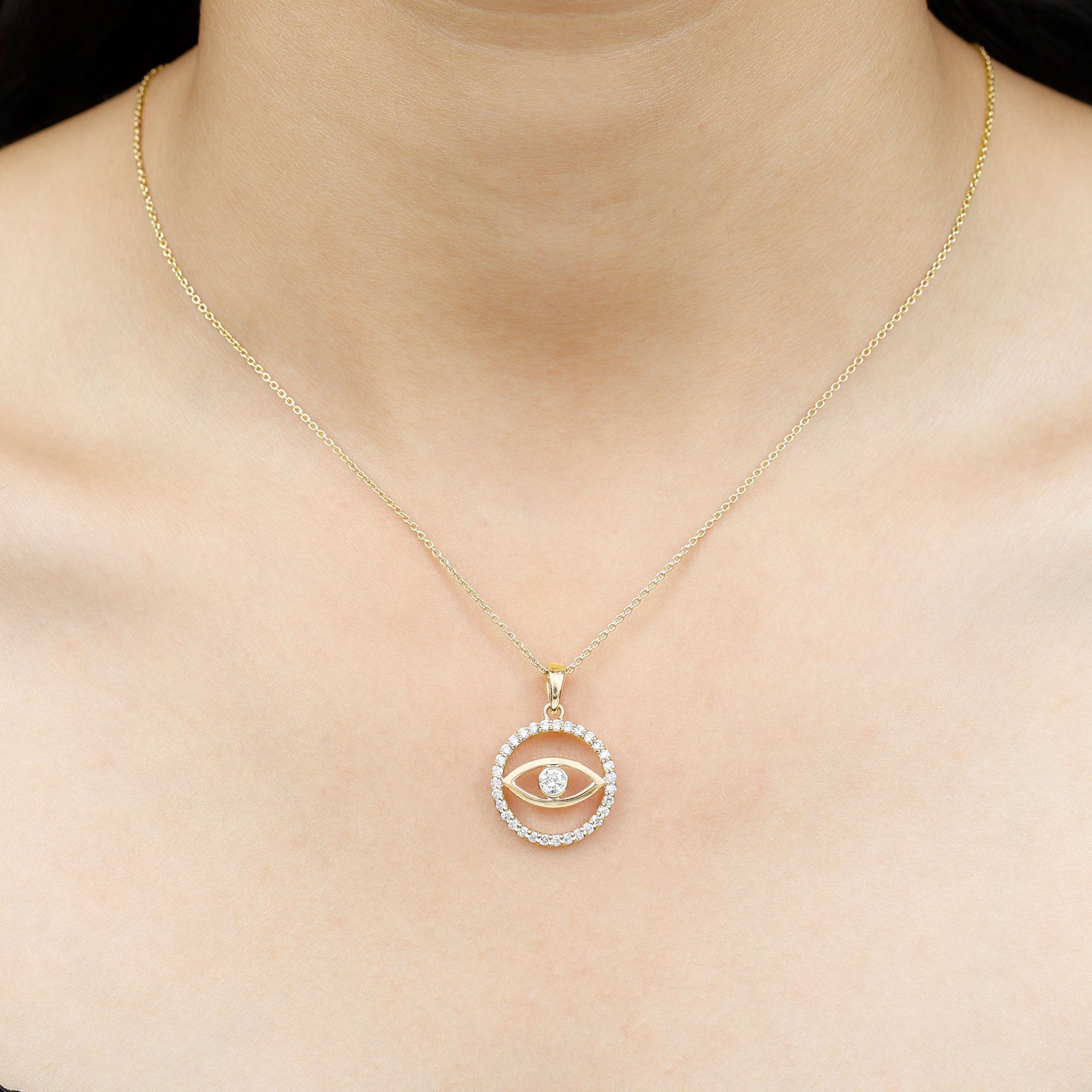 1 CT Moissanite Evil Eye and Eternity Pendant in Bezel Setting