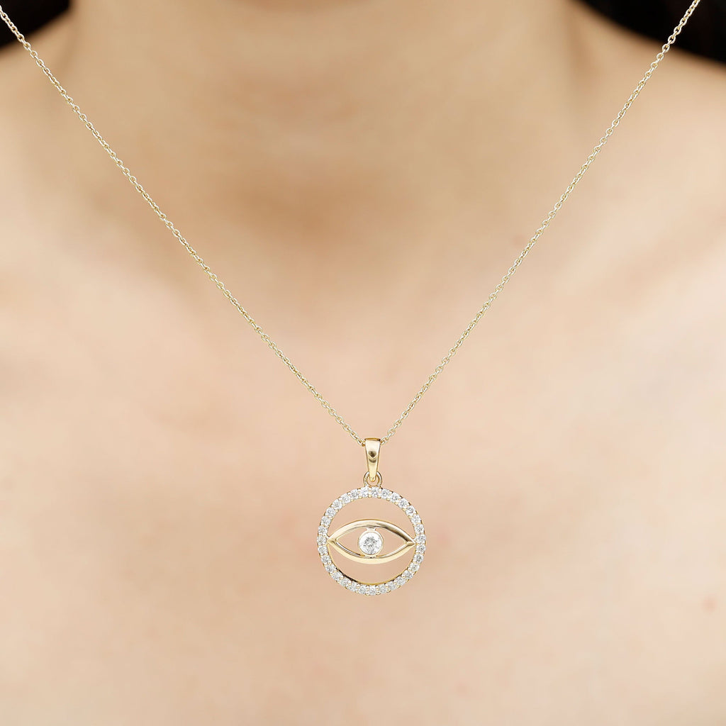 1 CT Moissanite Evil Eye and Eternity Pendant in Bezel Setting