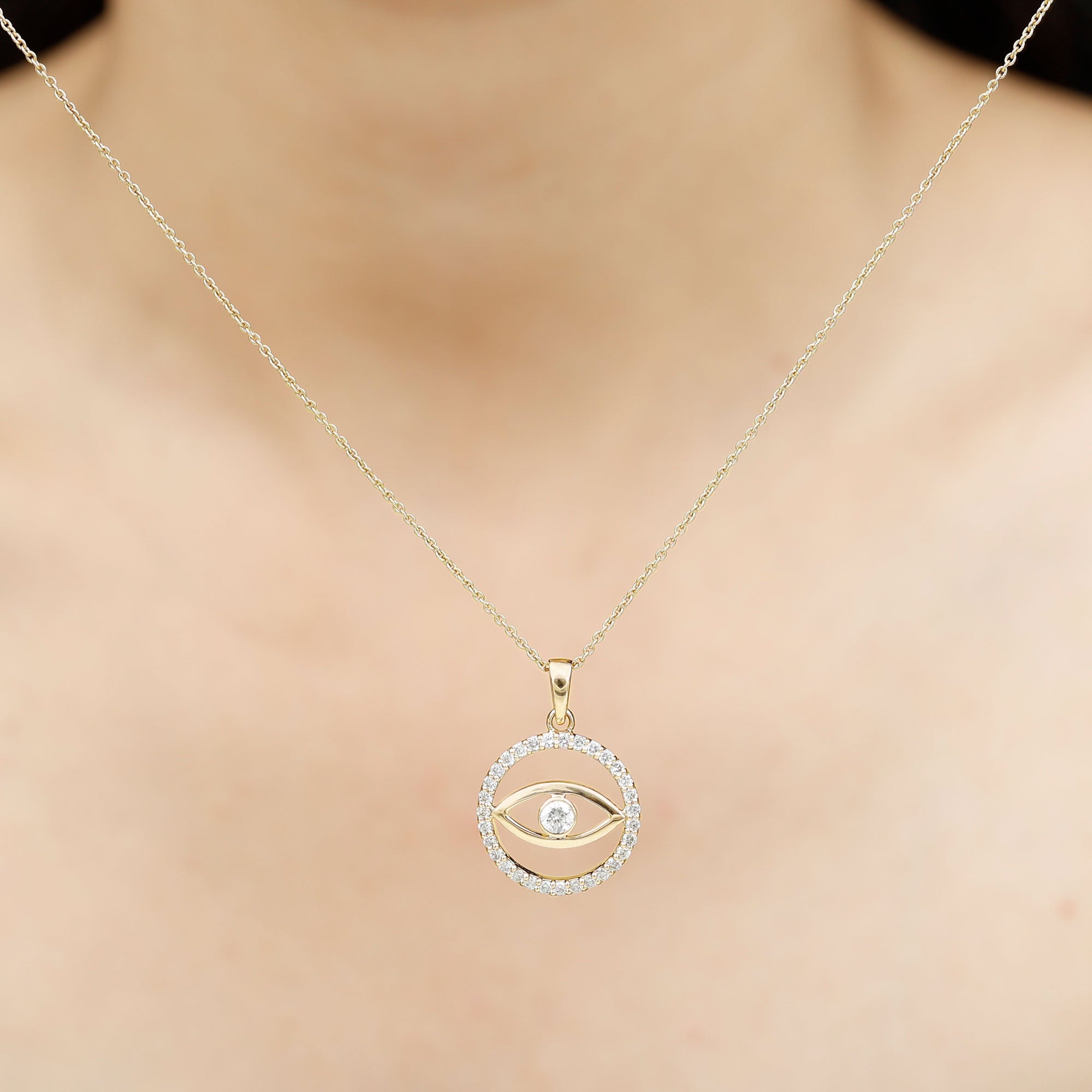 1 CT Moissanite Evil Eye and Eternity Pendant in Bezel Setting