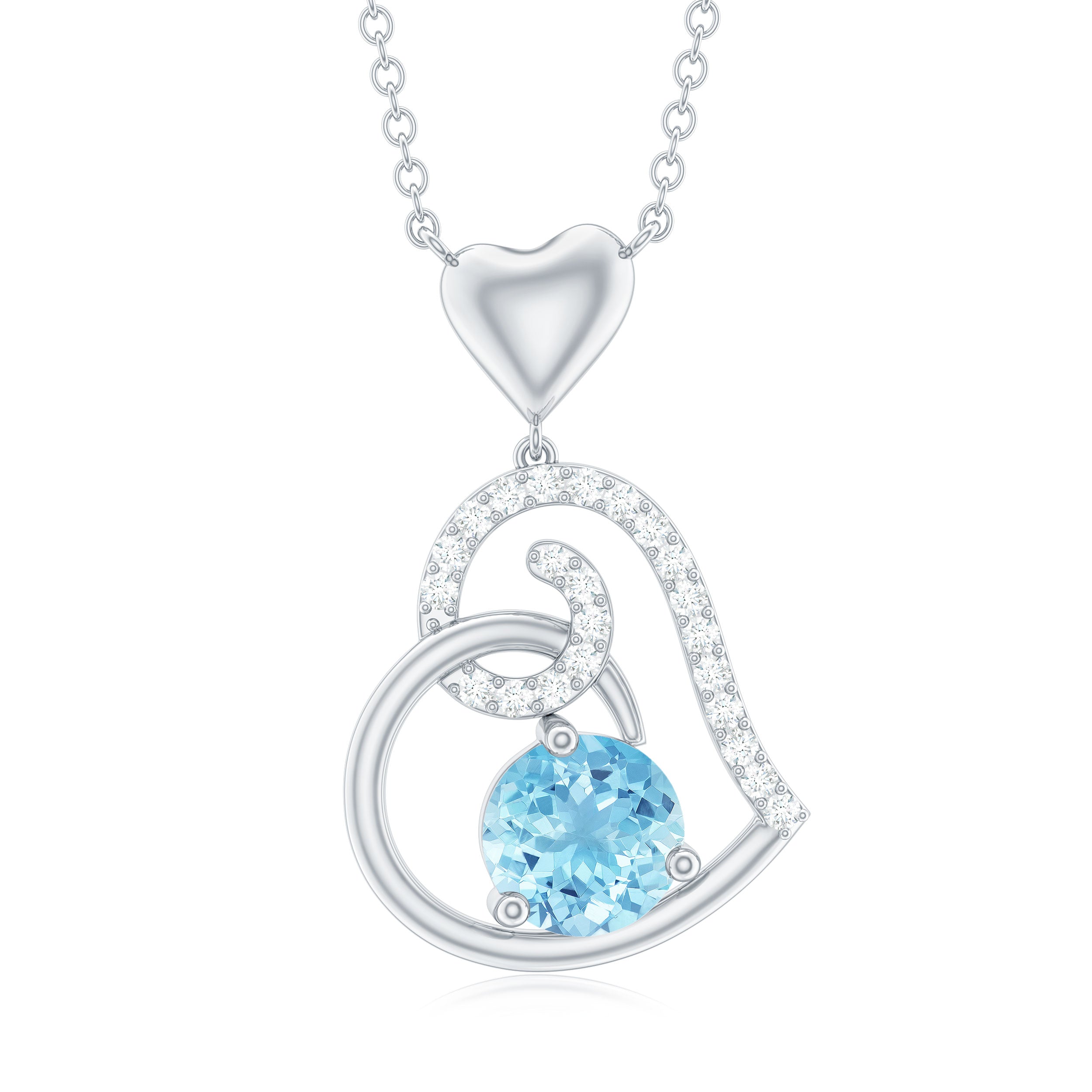 1.25 CT Aquamarine and Diamond Heart Drop Pendant