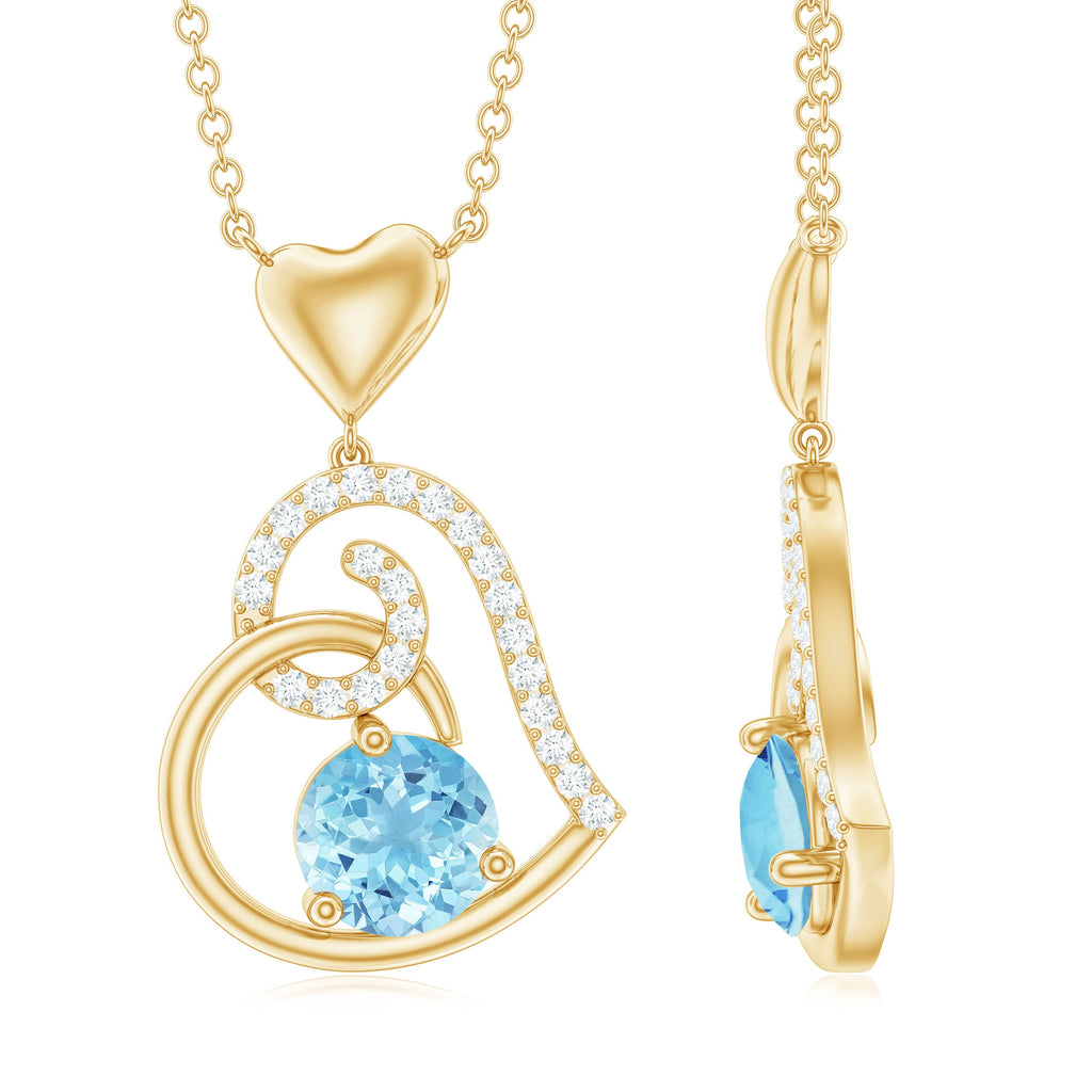 1.25 CT Aquamarine and Diamond Heart Drop Pendant