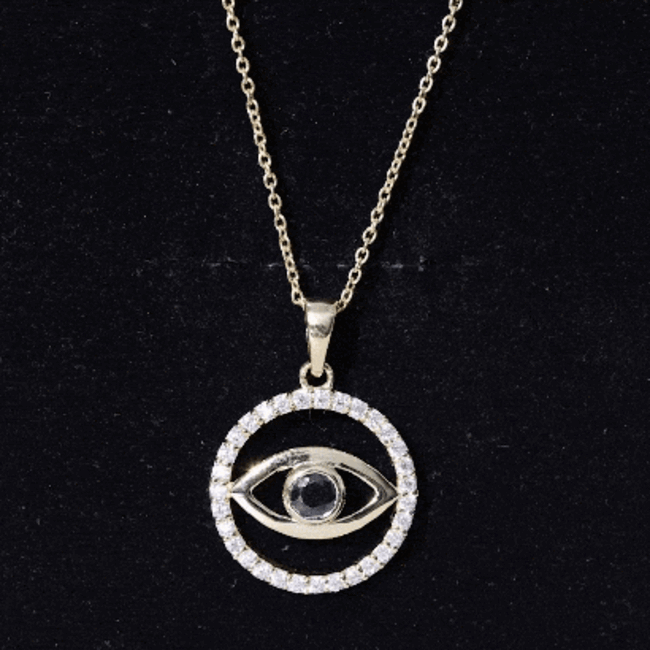 1 CT Black Onyx Evil Eye Pendant with Moissanite Eternity Circle