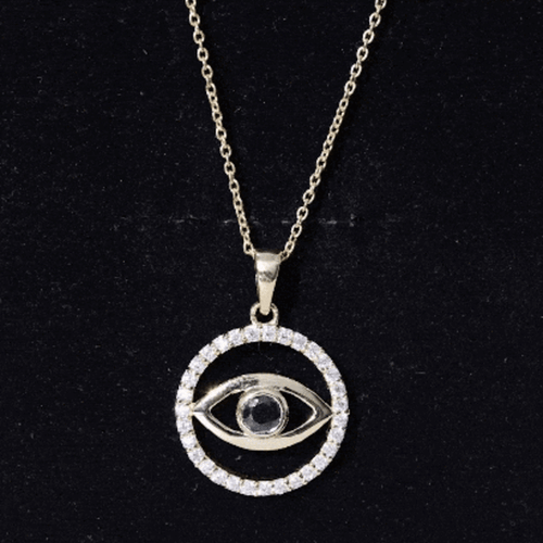 1 CT Black Onyx Evil Eye Pendant with Moissanite Eternity Circle