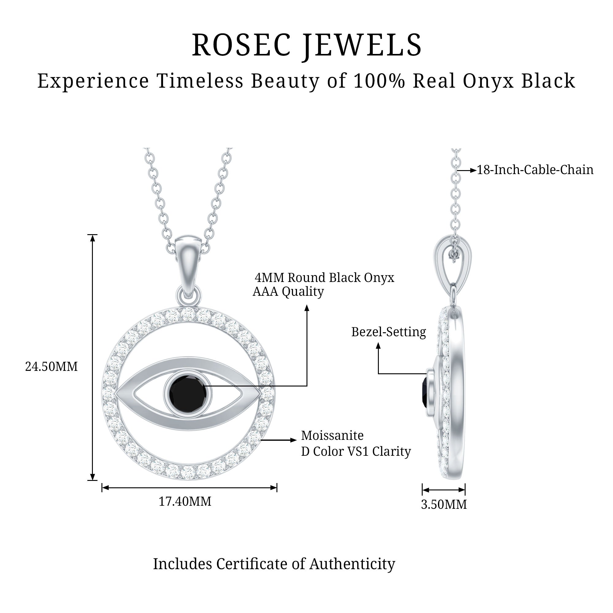 1 CT Black Onyx Evil Eye Pendant with Moissanite Eternity Circle