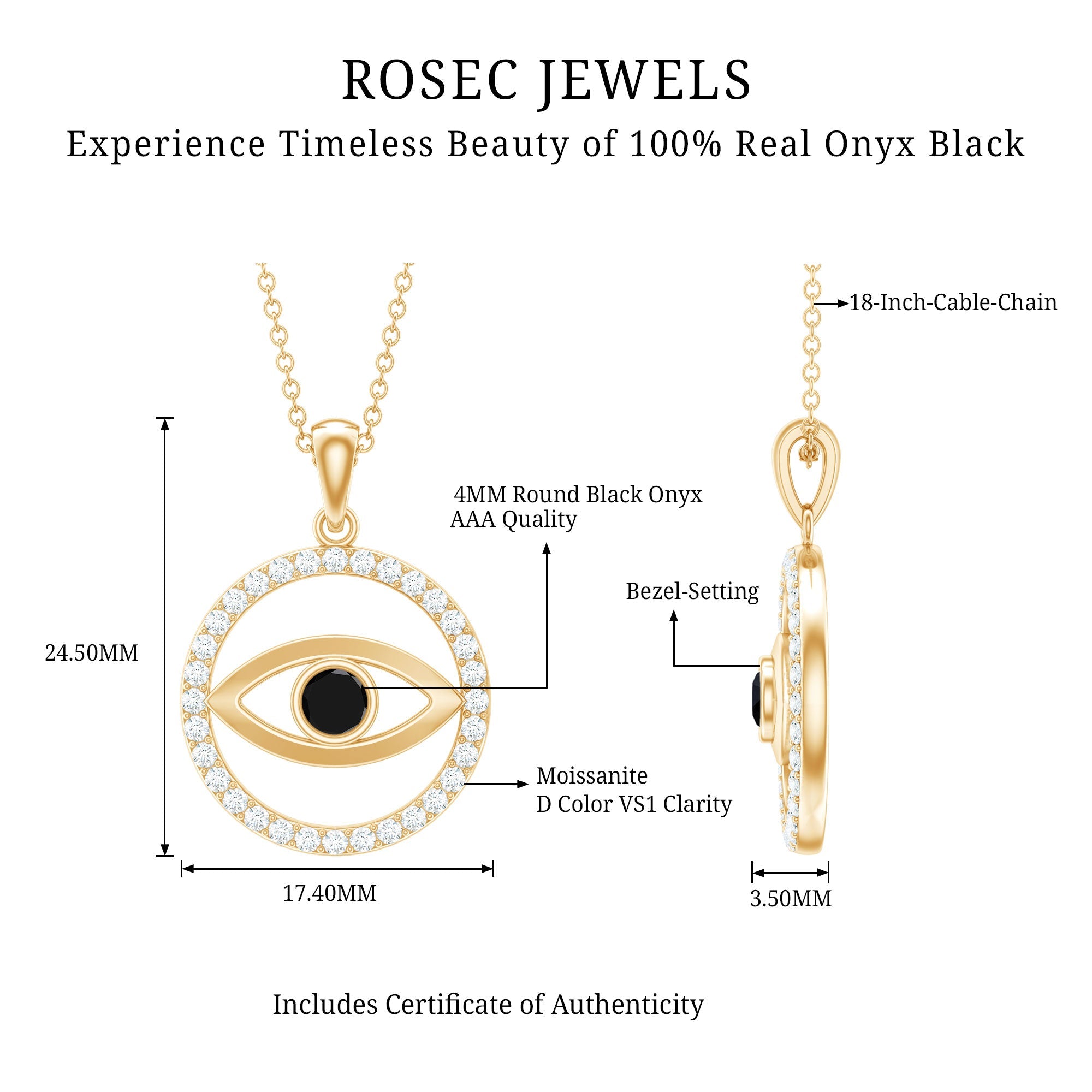 1 CT Black Onyx Evil Eye Pendant with Moissanite Eternity Circle
